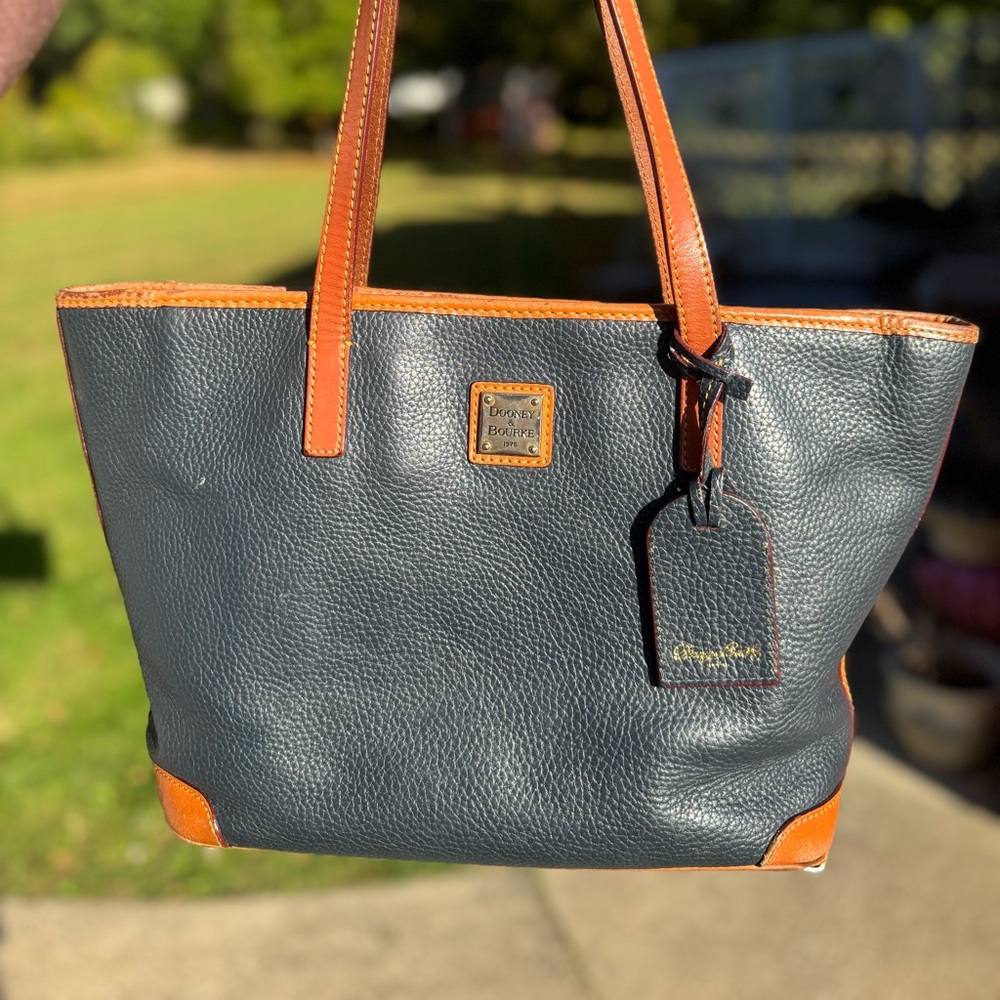 Dooney & Bourke Navy and Tan Leather Tote- Large
